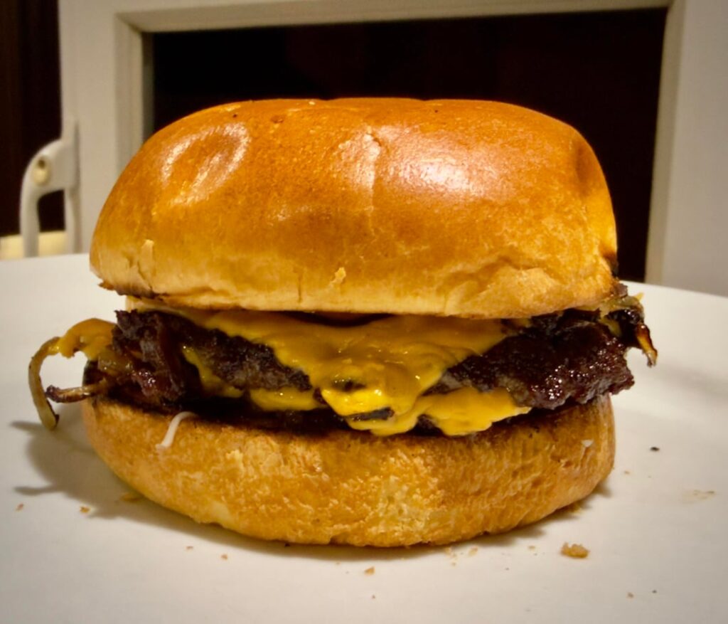 Homemade double cheeseburger.