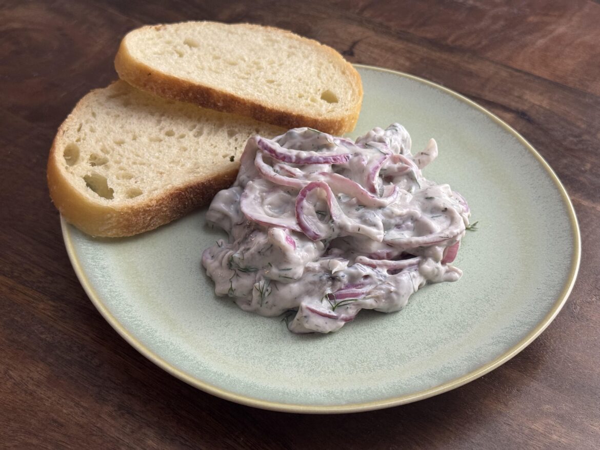 Made a herring salad with accidentally-on-purpose lots of red onion