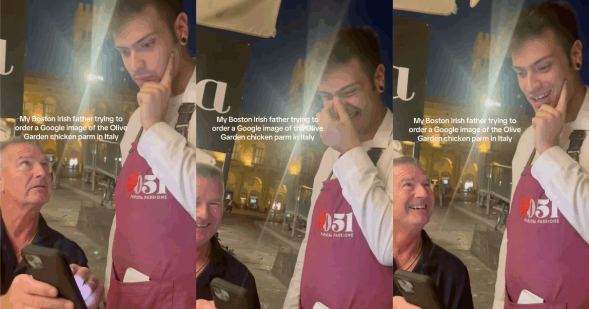 An American Tourist Asked A Waiter If He Could Order An Olive Garden-Style Chicken Parm At A Restaurant In Italy » TwistedSifter man talking to a waiter