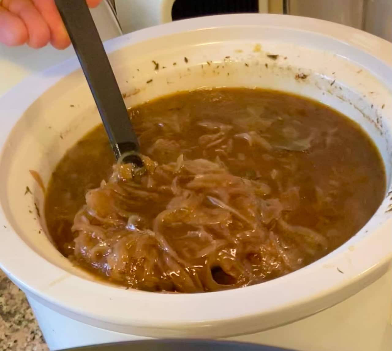 Waking up fresh to French onion soup, slow-cooked for 10 hours overnight.