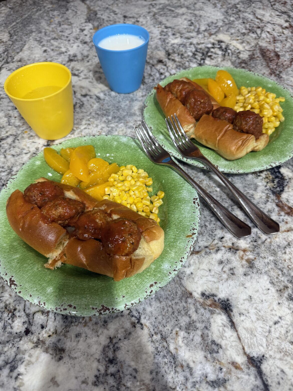 Meatball subs for my 3 & 5 year olds.  Sometimes you gotta keep it simple on a Sunday night