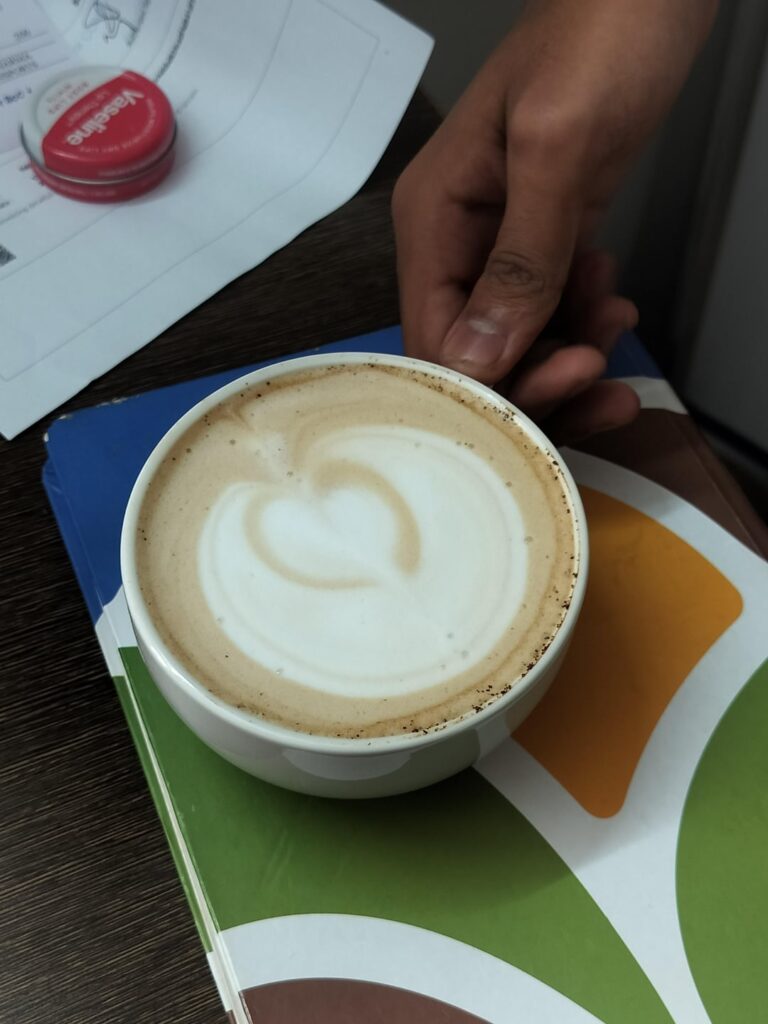 Practicing latte art before starting out.