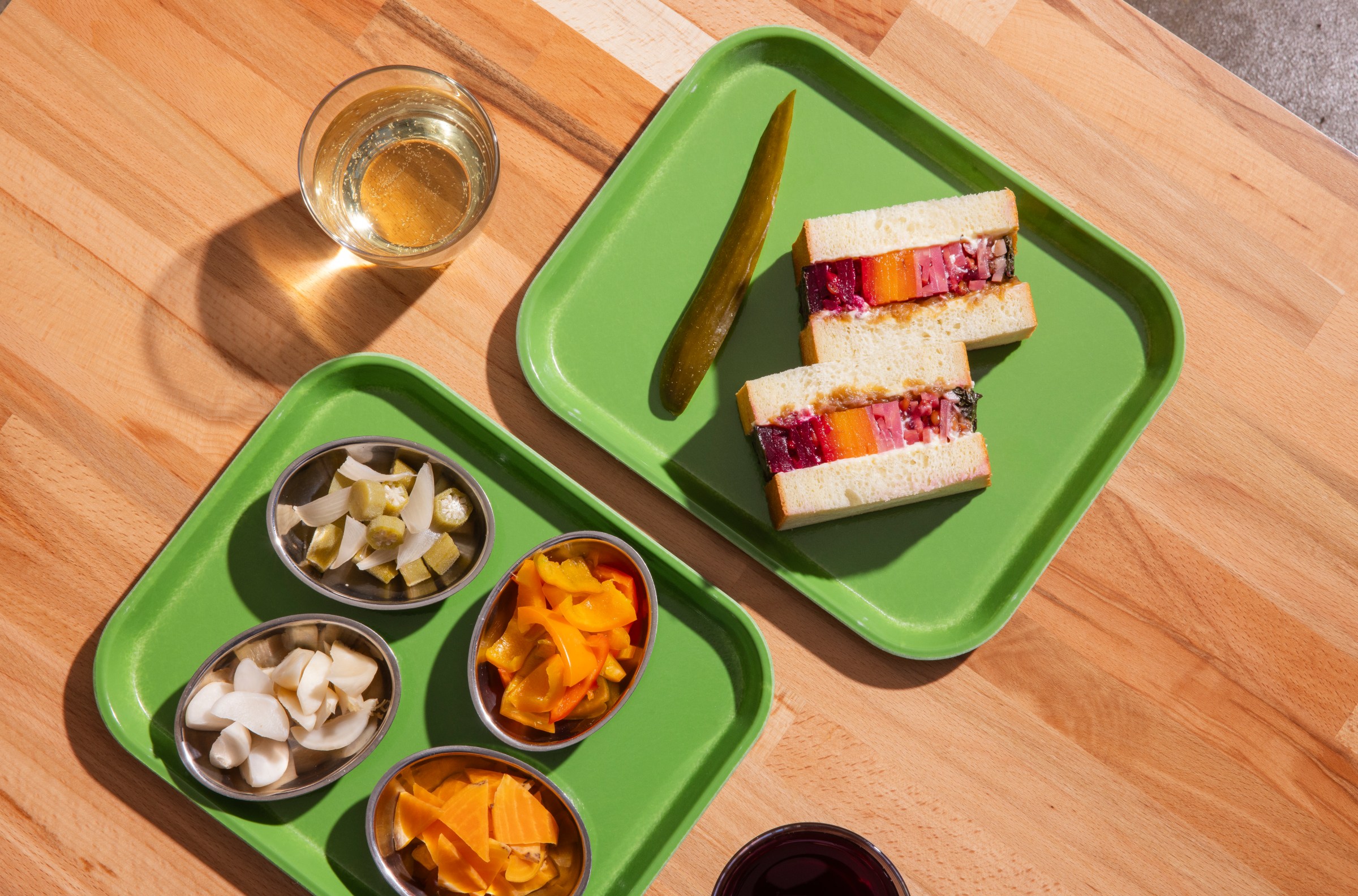 Veggie meatloaf and pickles at Dream Deli in Portland, Oregon.