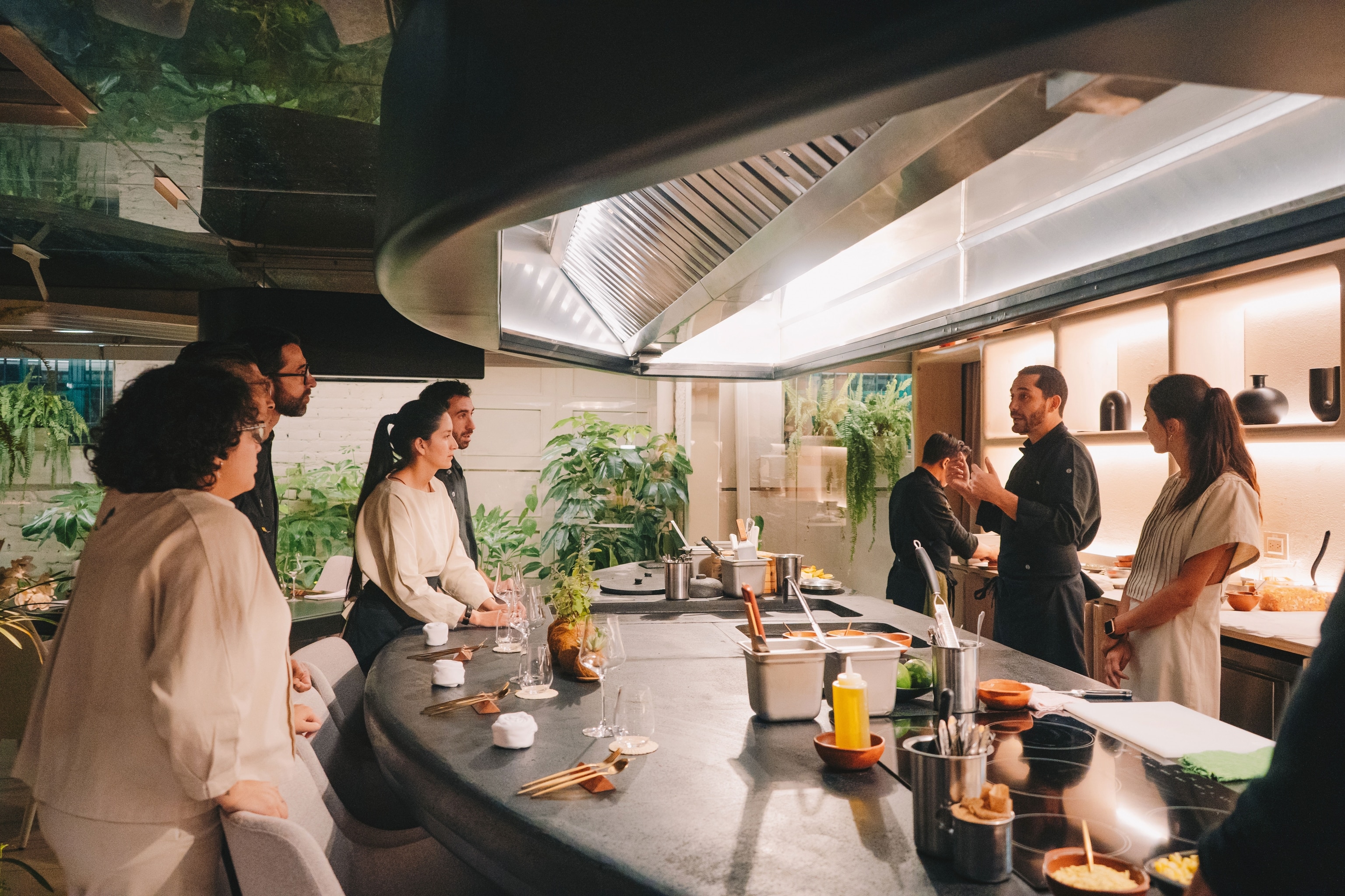 a team briefing before service at restaurant
