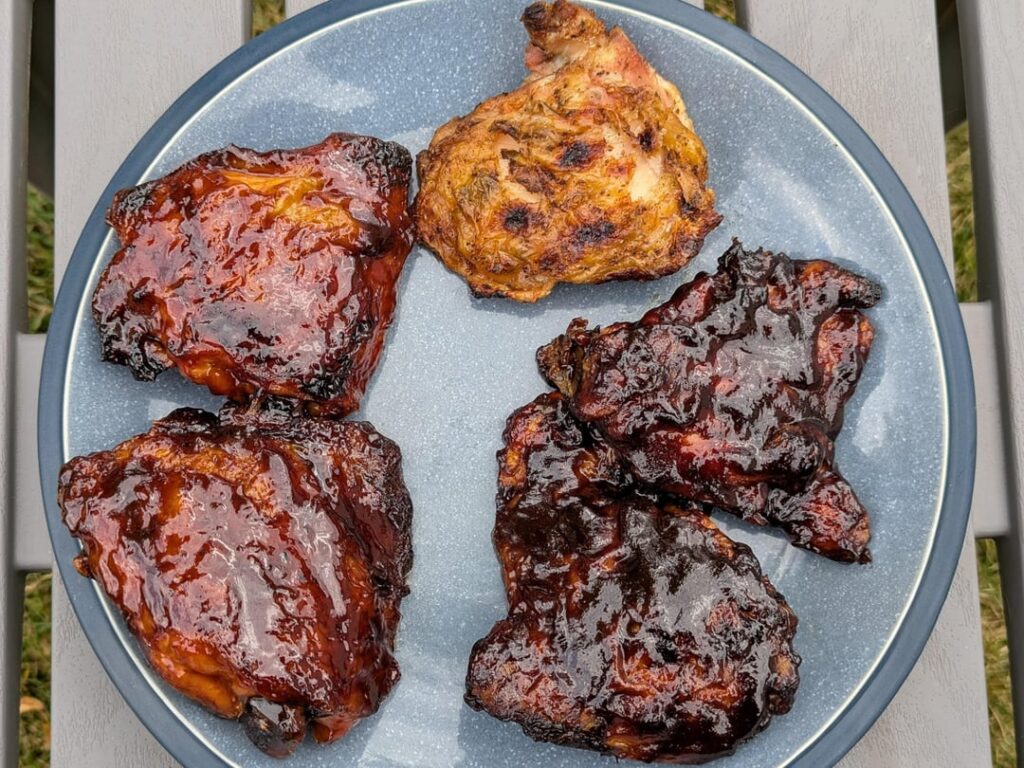 BBQ chicken thighs (& one salt & pepper)