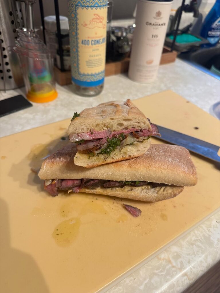 Steak, Caramelized shallot, Provolone, Dijon, Chimichuri