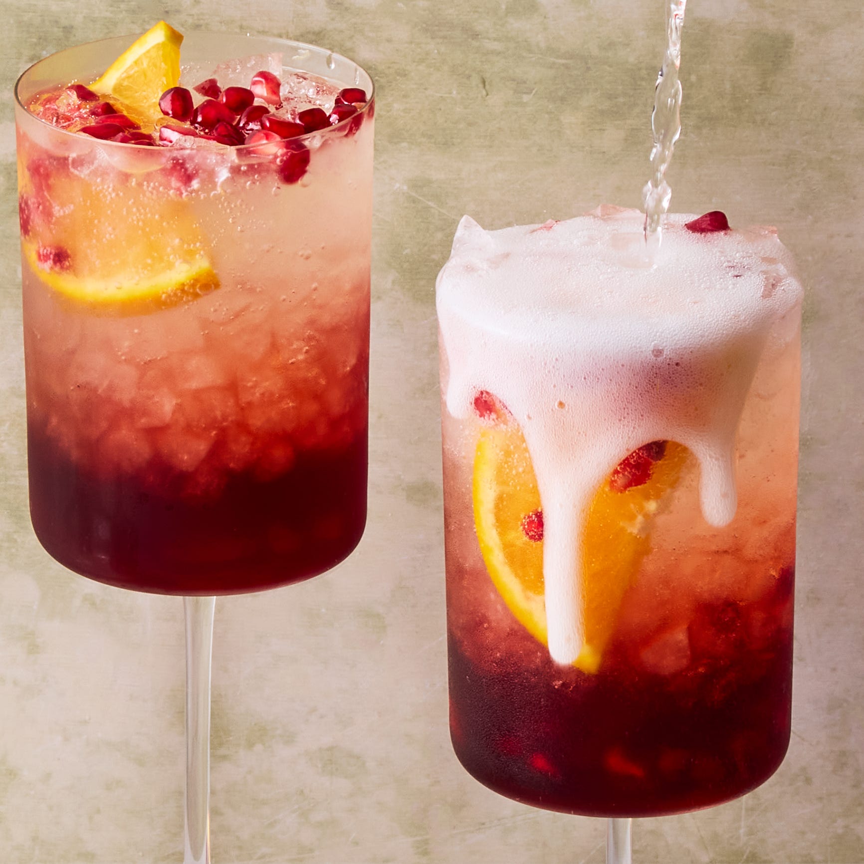 pomegranate spritz topped with champagne