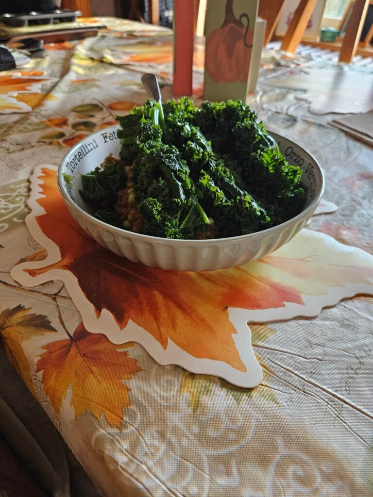 Steamed kale with edamame and konjac noodles
