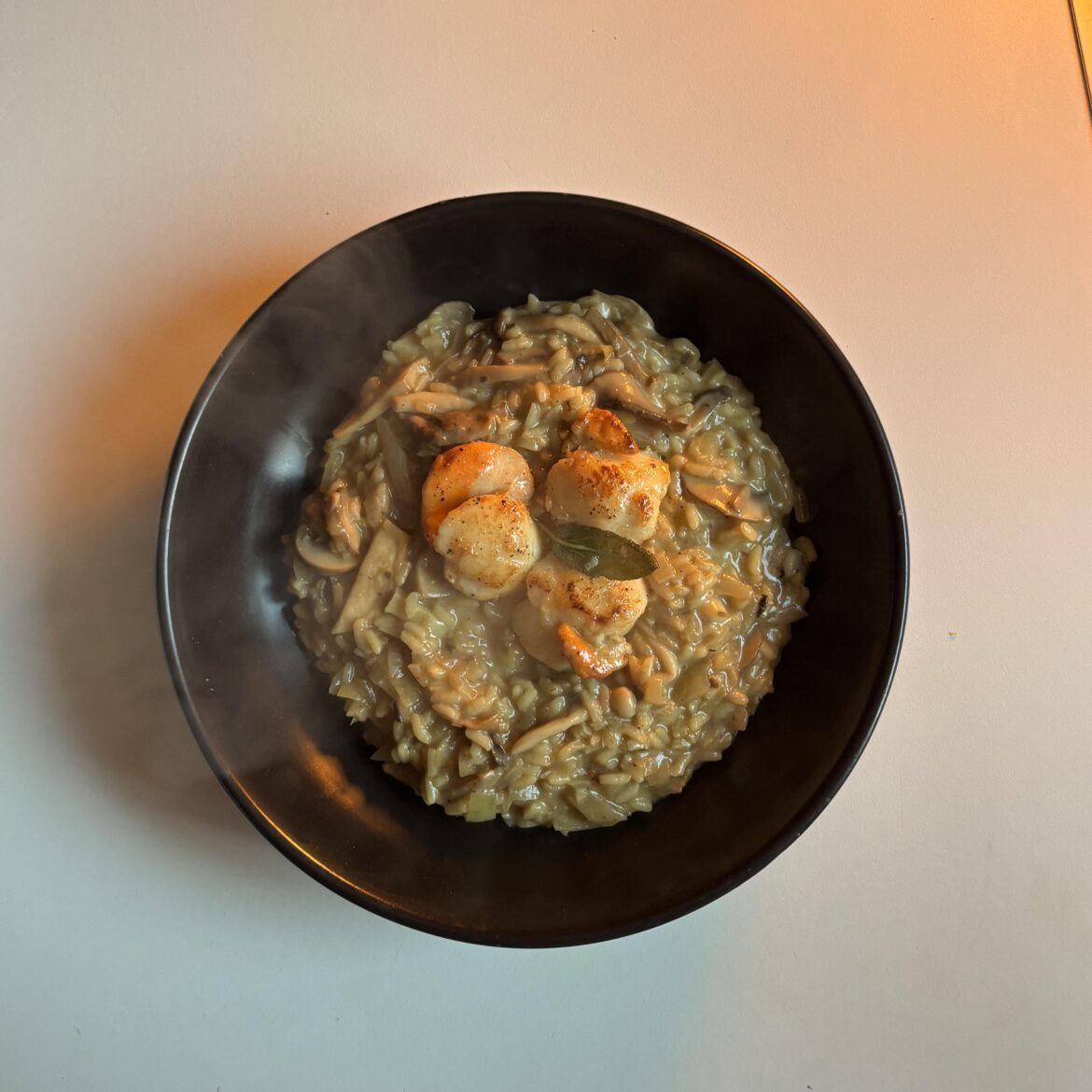 Porcini Risotto, Pan Seared Scallops & Sage + Lemon butter