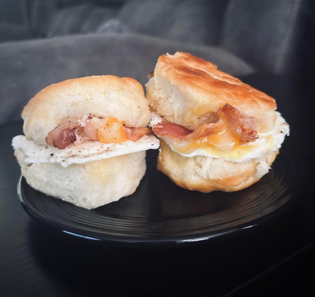 Peppered bacon, egg & cheese biscuits