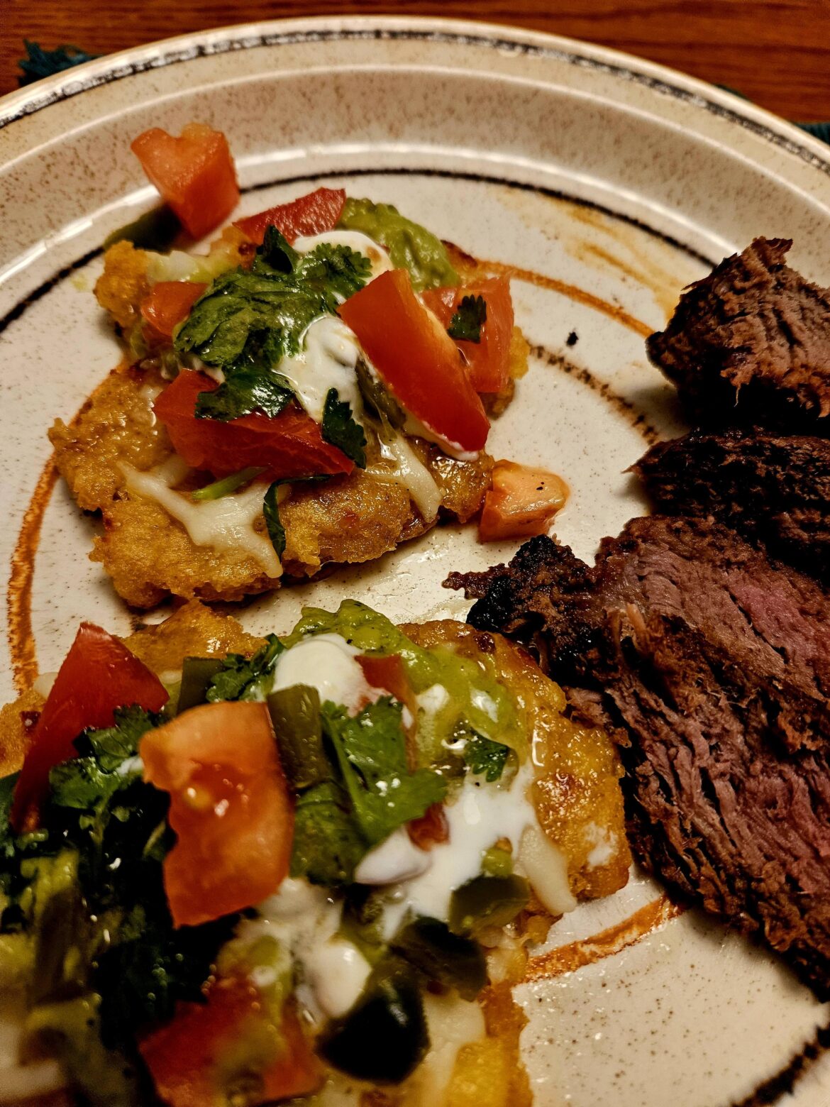 cheesy sirloin asada arepas