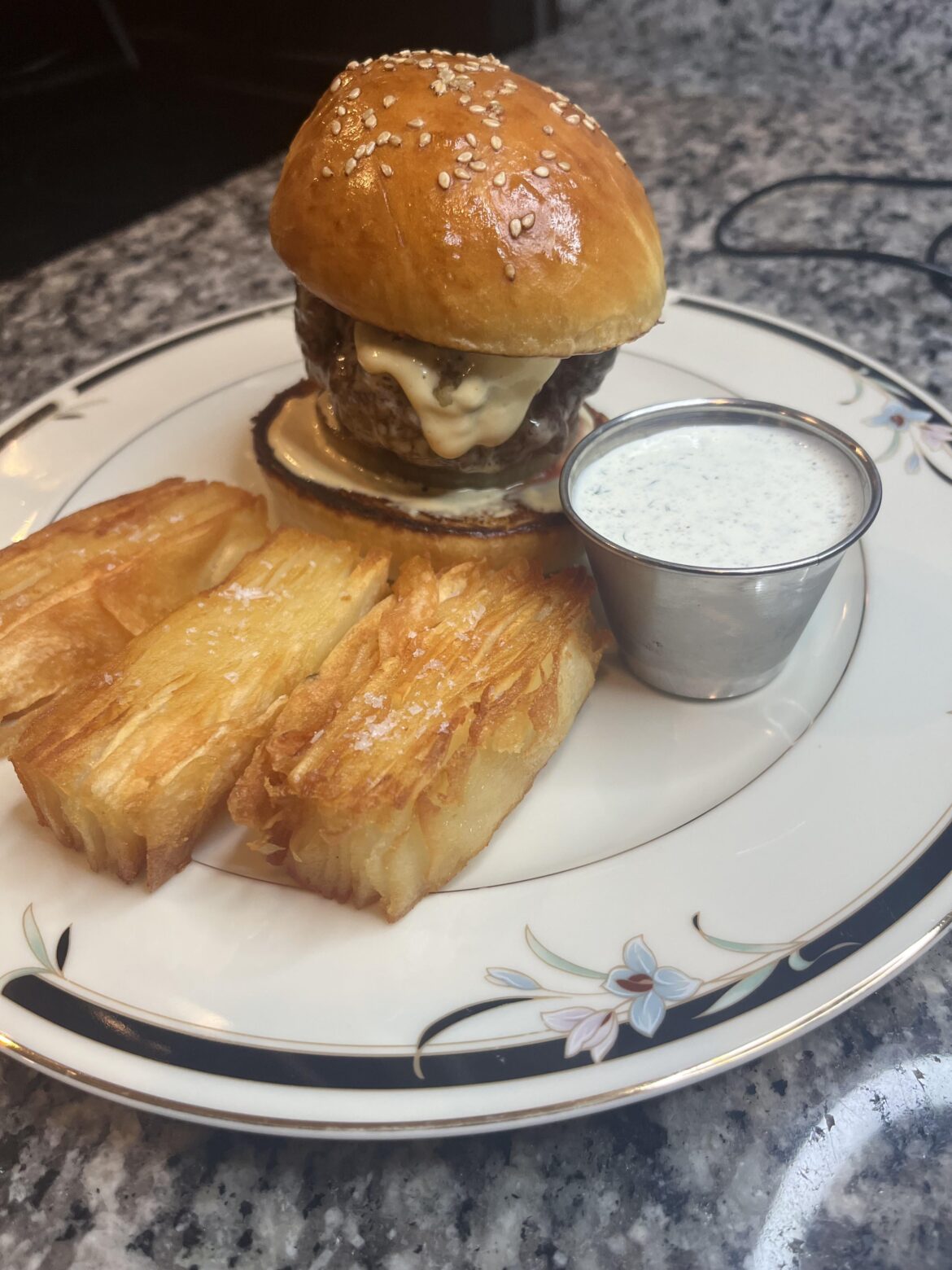 Tavern burger and potato pave