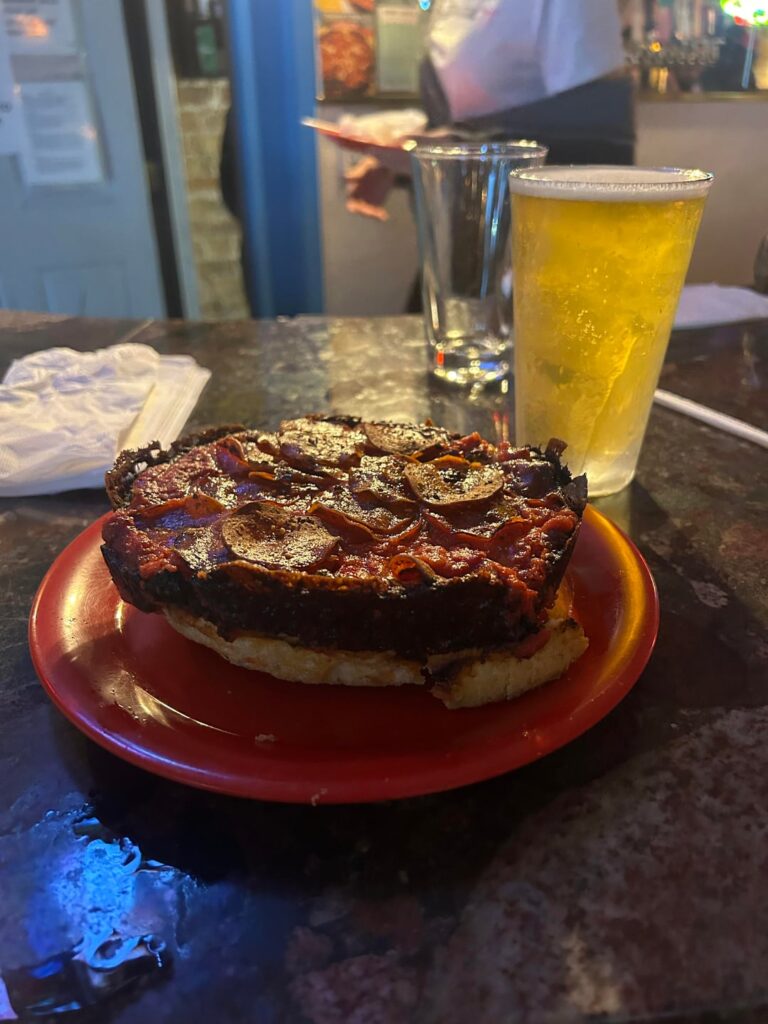 Pepperoni pan pizza at Pequod’s - Lincoln Park