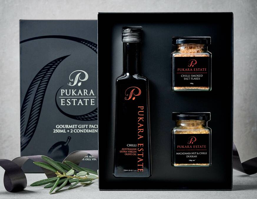 A combination of olive oil, flavoured salt flakes and Dukkah is ($58). Picture David Griffen Photography