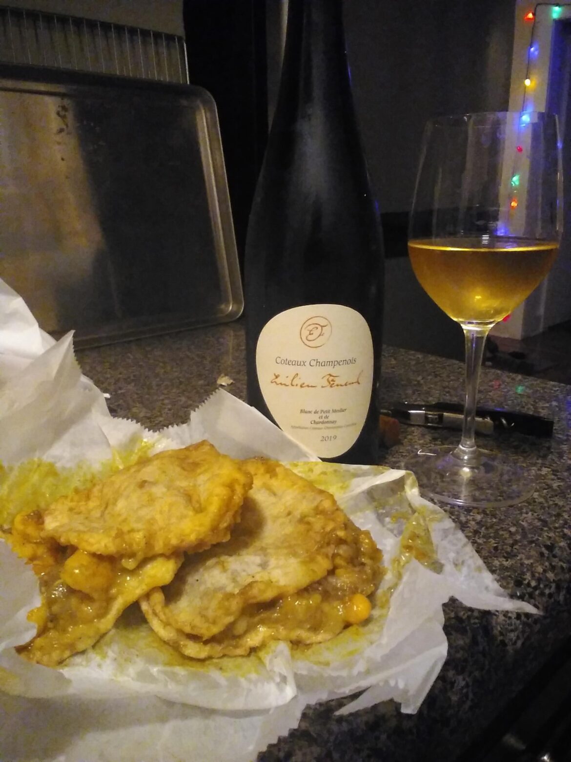 Shrimp doubles from De Hot Pot (plus still champagne. this is my birthday snack)