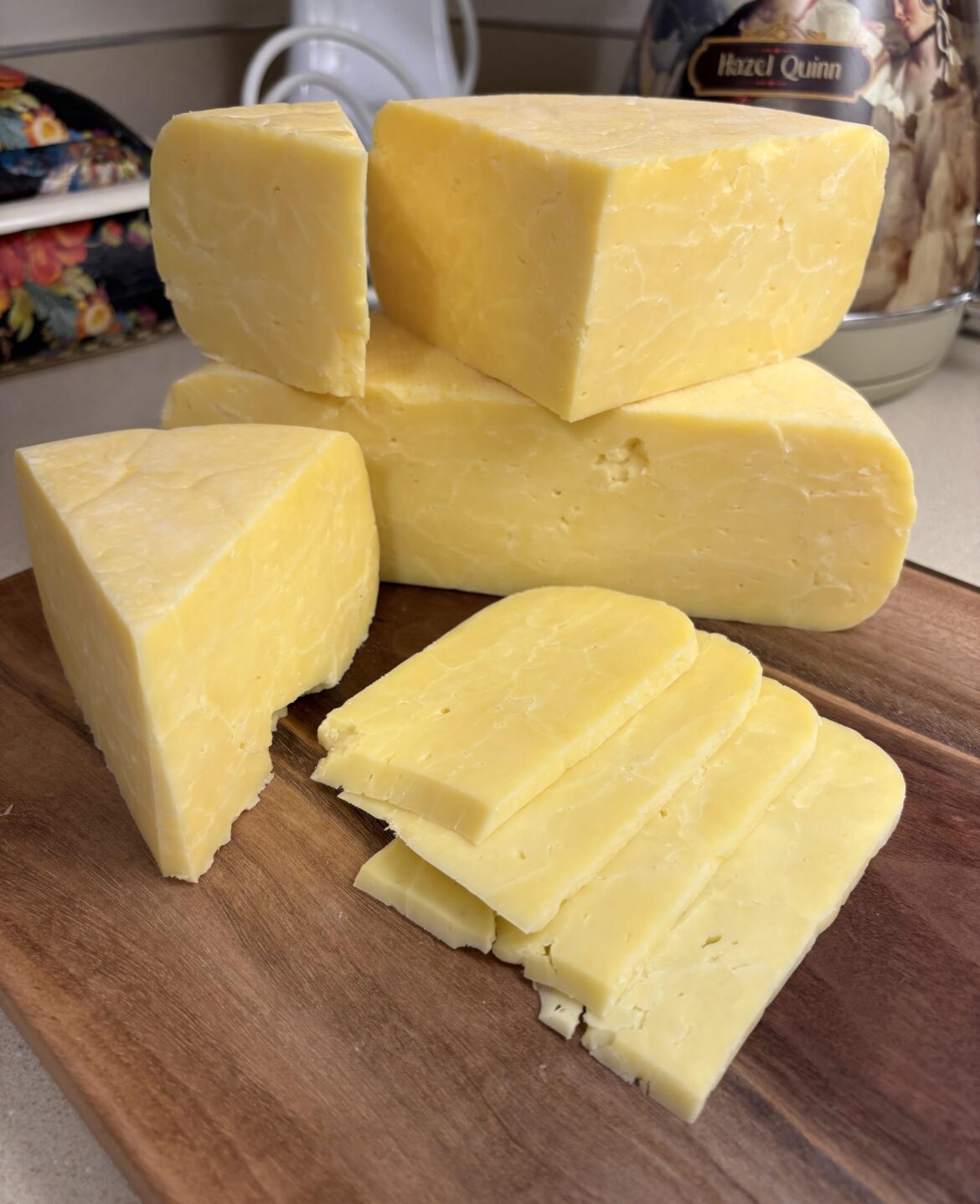 Homemade 120 day aged white cheddar cheese. It’s delicious and I wish I could share it here!