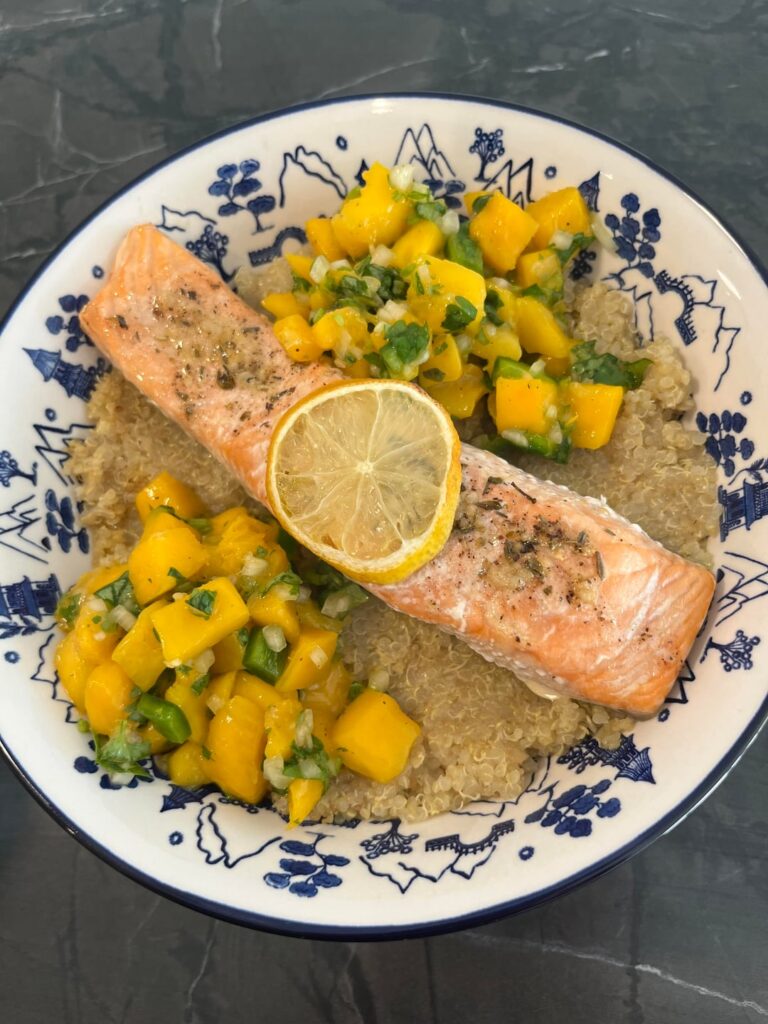 Salmon with mango salsa and quinoa