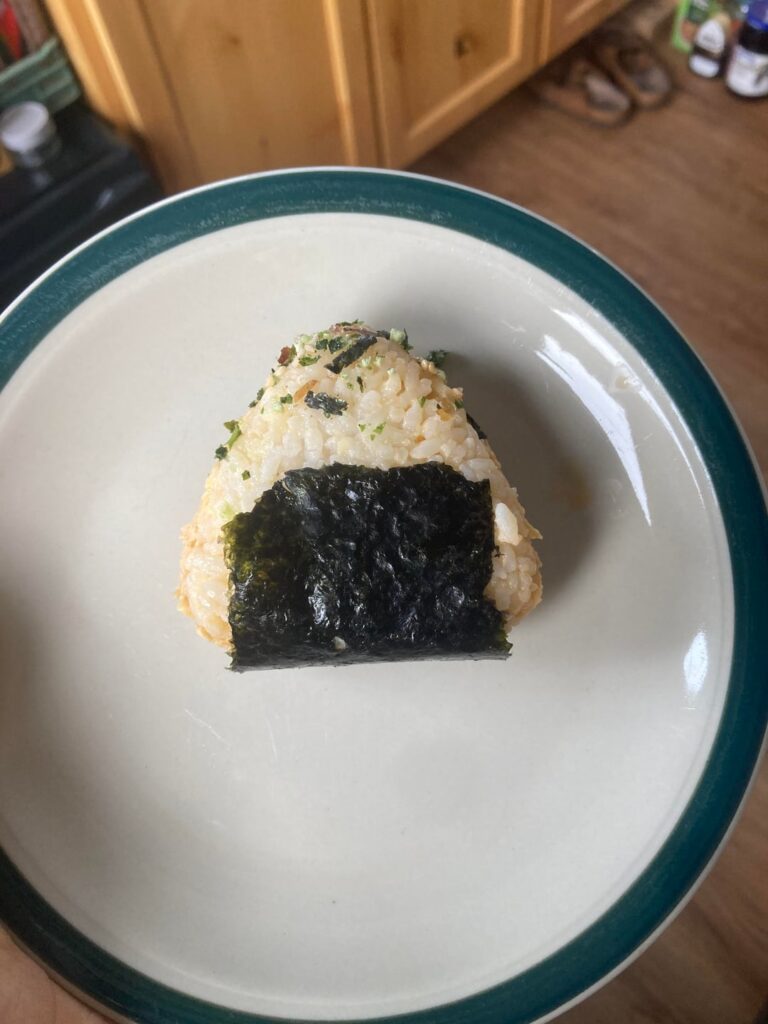 My first attempt at homemade onigiri 🍙 (she’s a little ugly, but taste good haha)