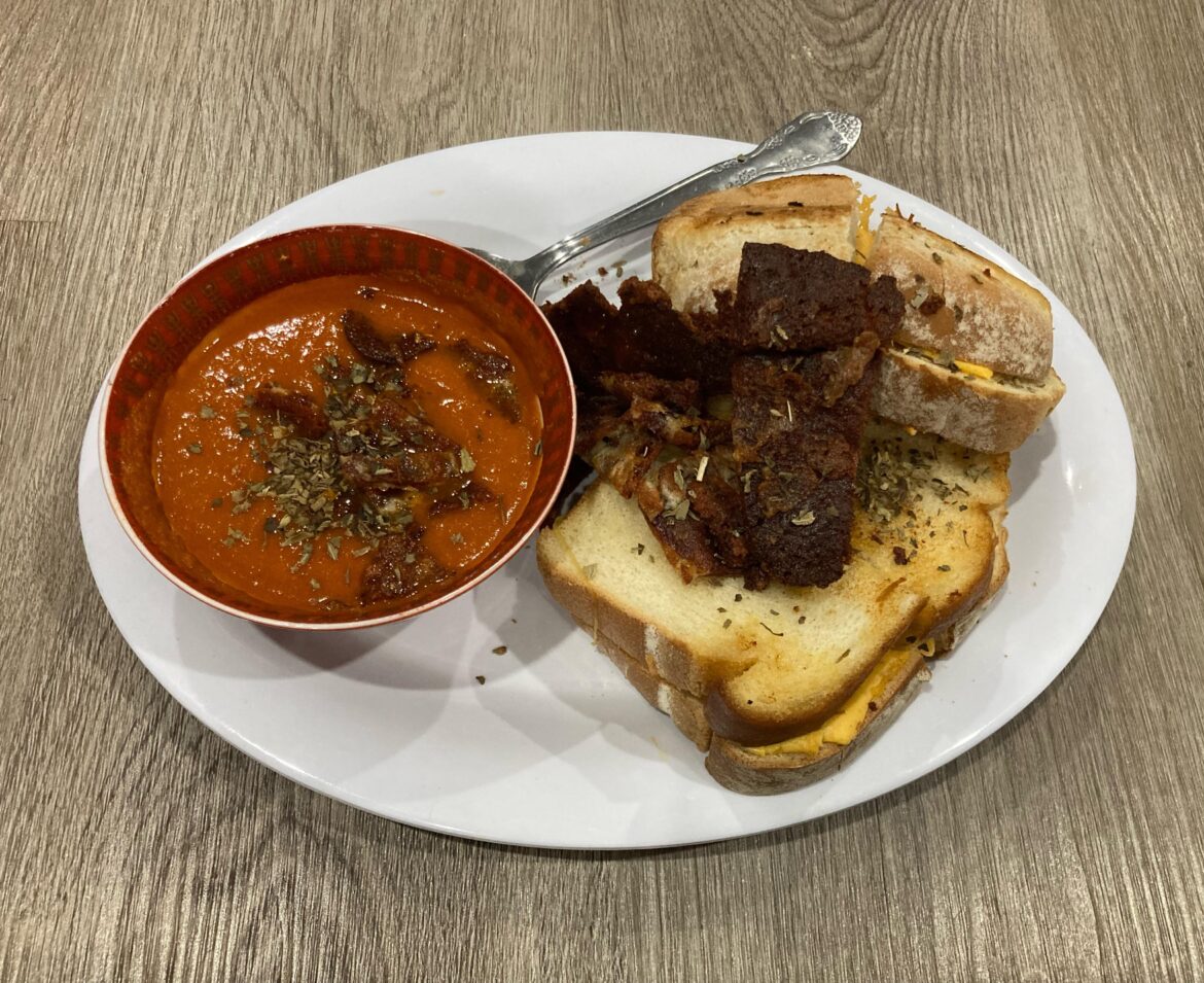 Pepper Jack chips and some grilled cheese with tomato bisque…