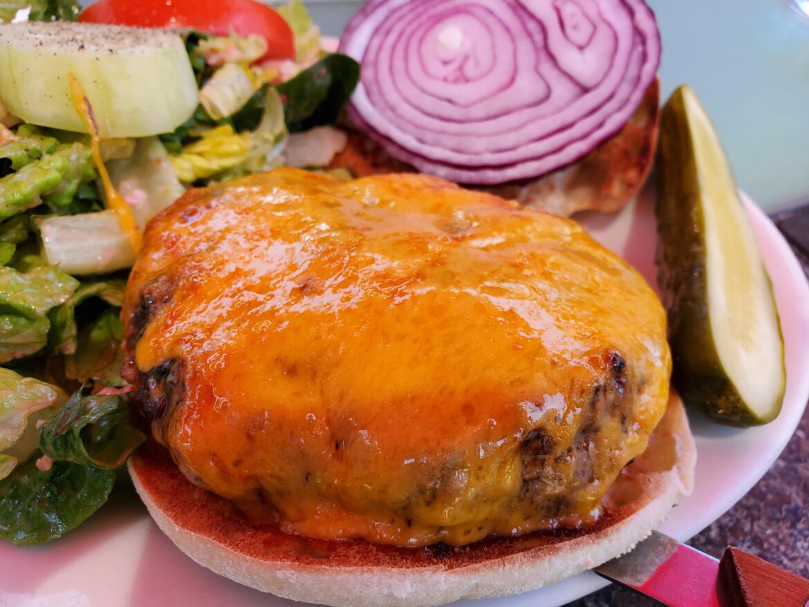 Cheddar Burger on Toasted English Muffin