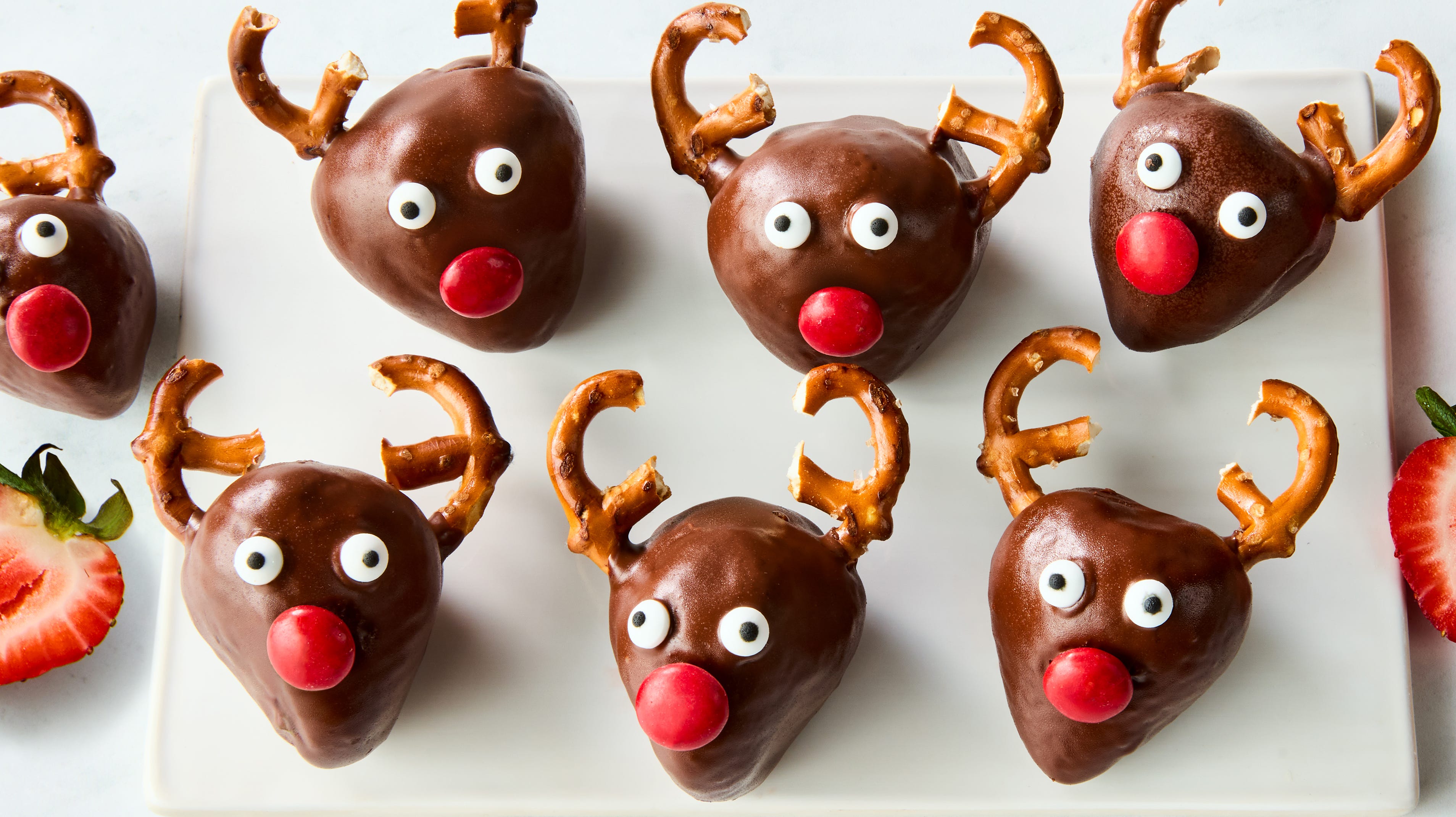 chocolate covered strawberries shaped like reindeers