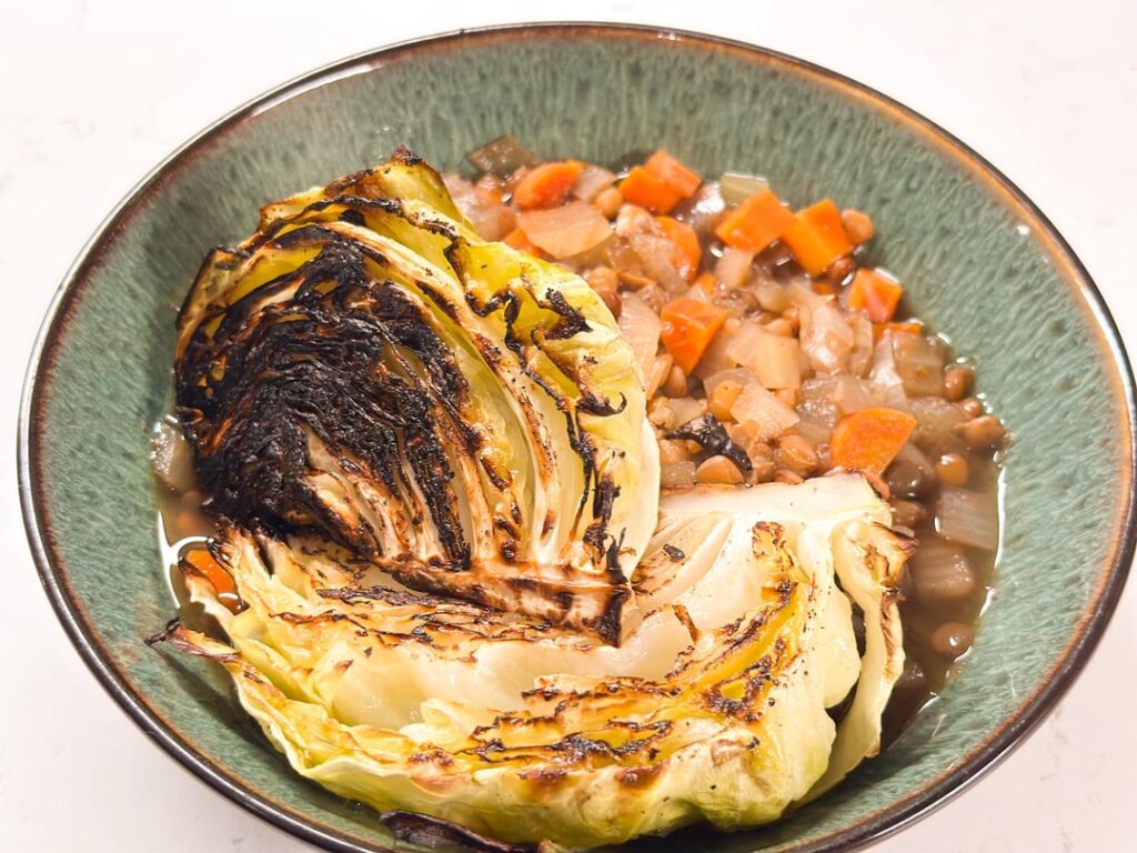 Charred Cabbage and Lentil Soup from New York Times Cooking by Ali Slagle