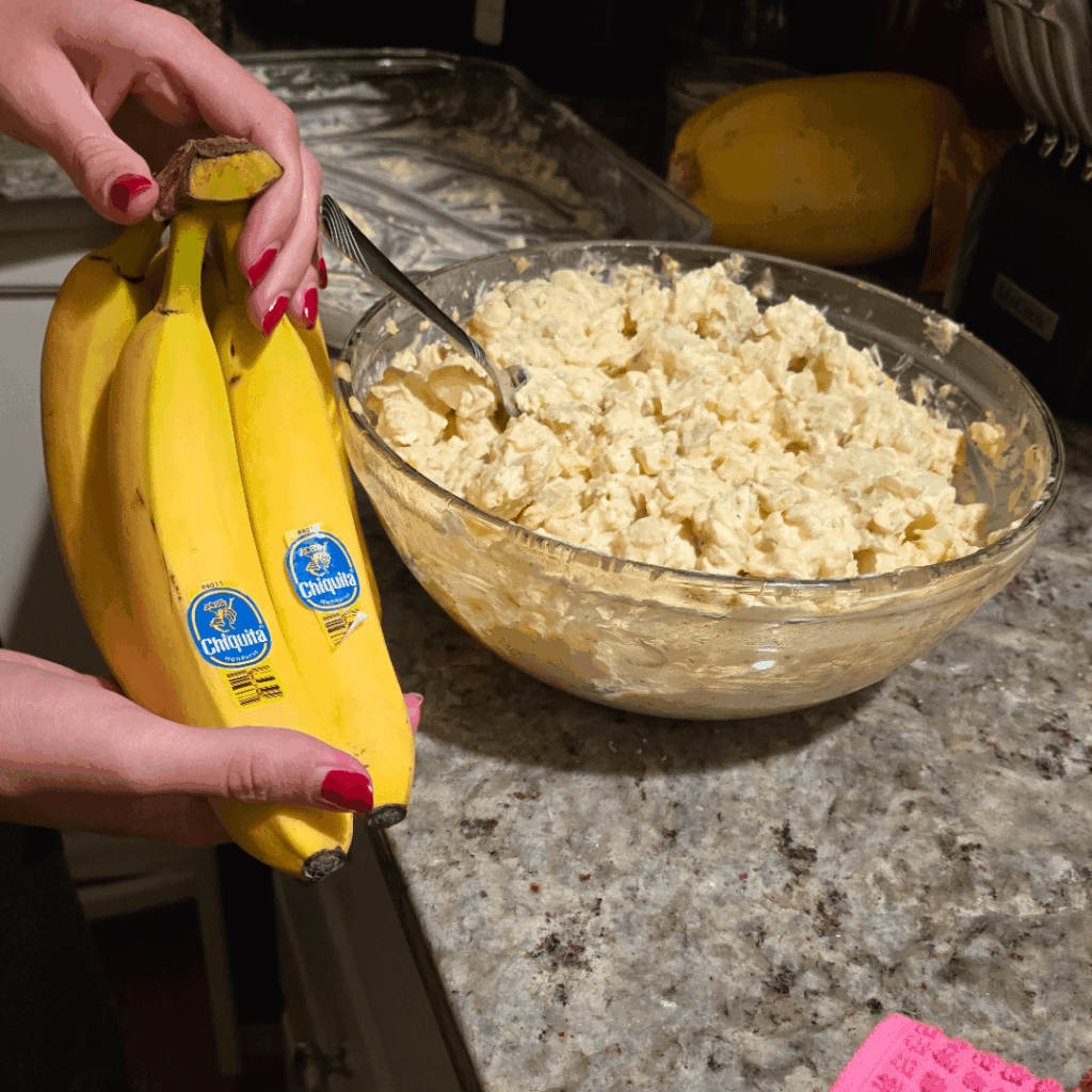 Drunk wife said she was gonna make dinner. 3 hours later we have 6 lbs of potato salad. Nothing else (Bananas for scale)