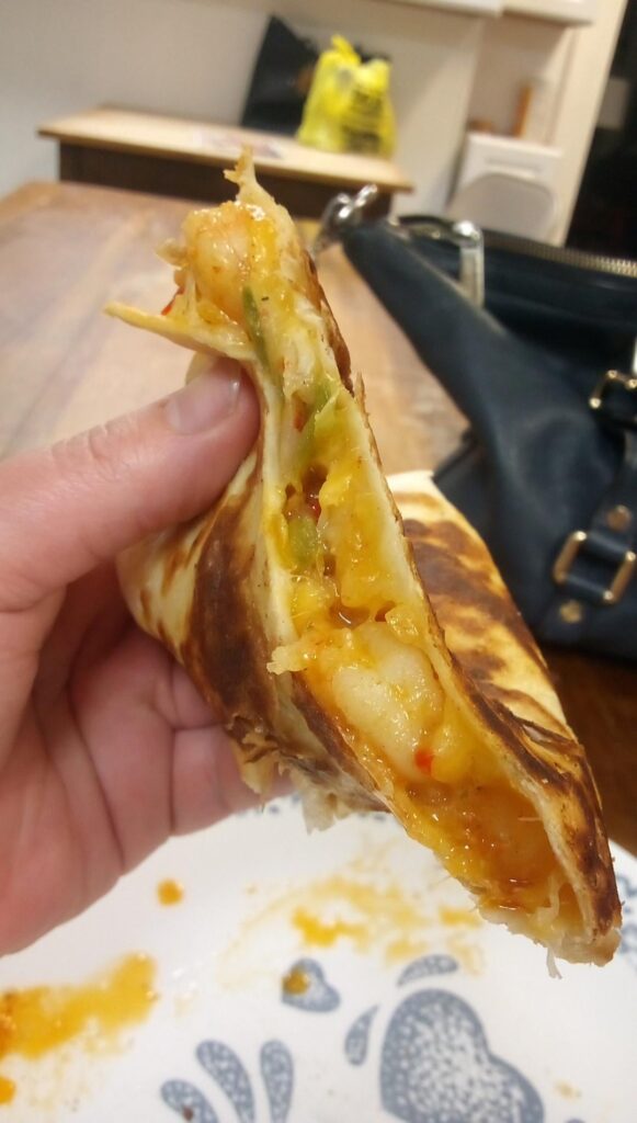 Ate a gummy, went grocery shopping, hit the bar on the way home, made shrimp quesadillas