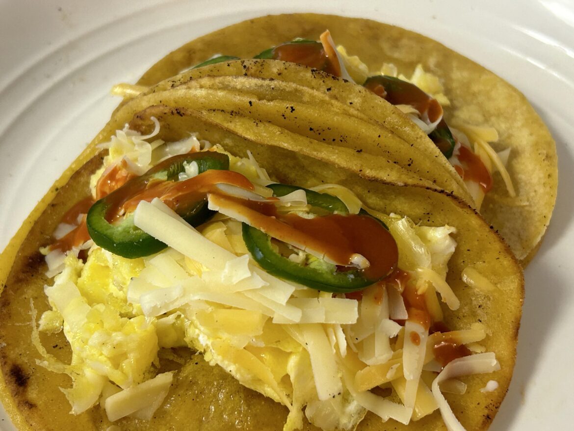 Egg, cheese, and jalapeno tacos