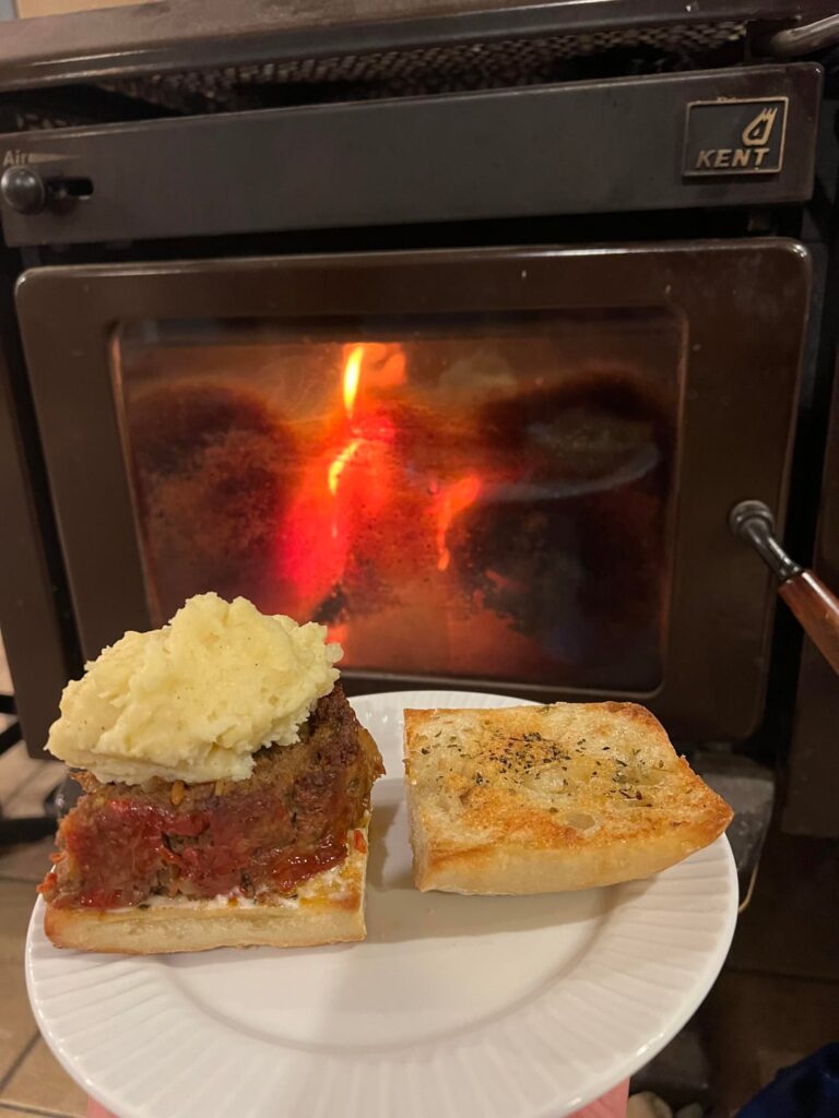 The best leftovers make the best sandwiches.  Meatloaf and mashed potatoes on garlic bread.