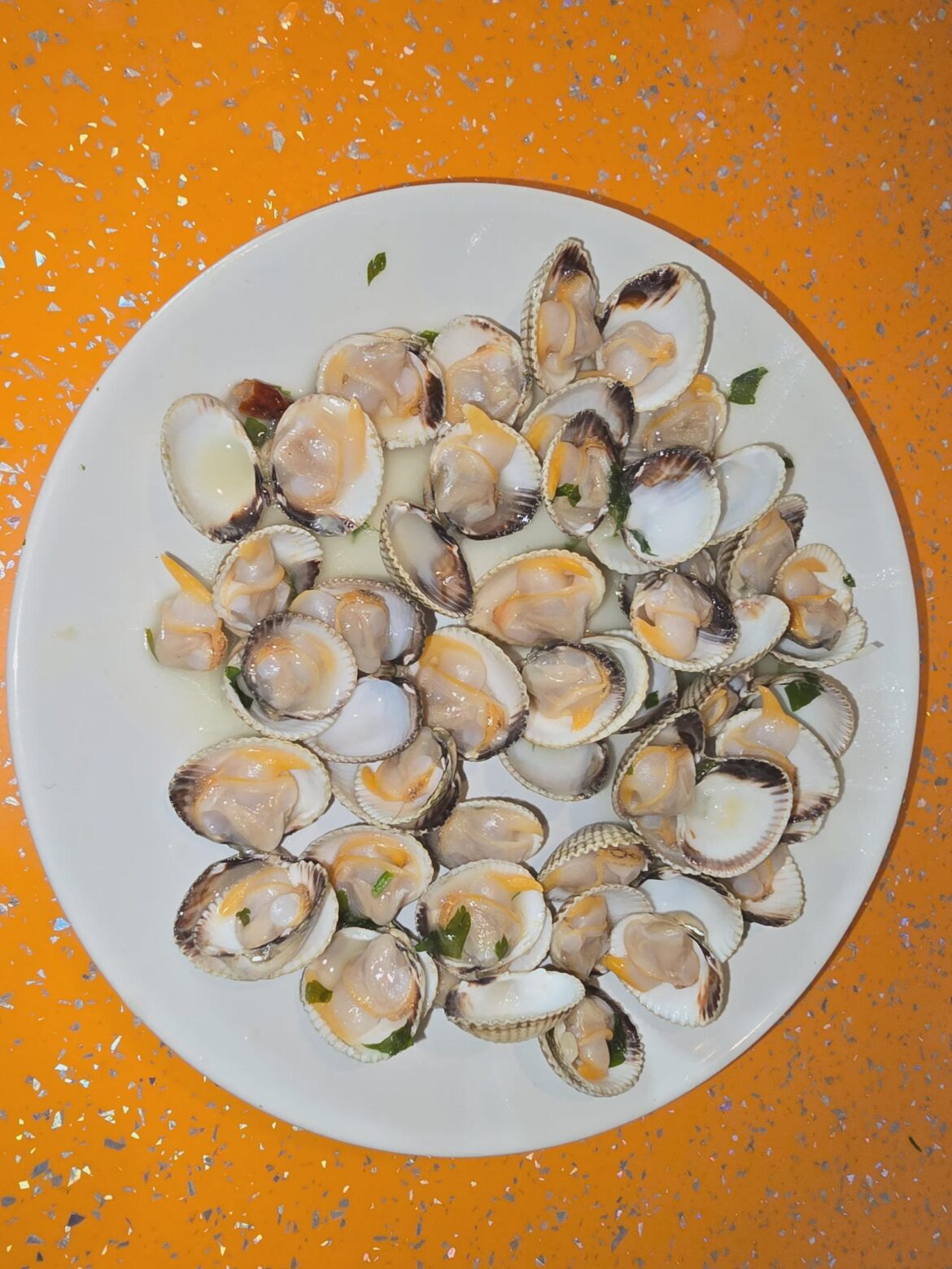 fresk galician cockles with parsley, garlic, and white wine sauce