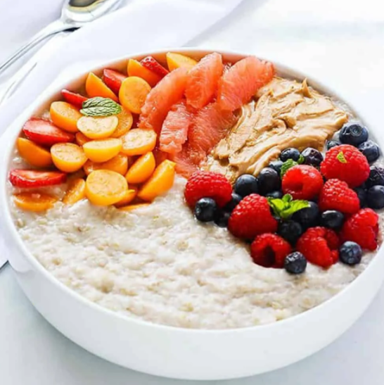 berries and tomatoes on buckwheat