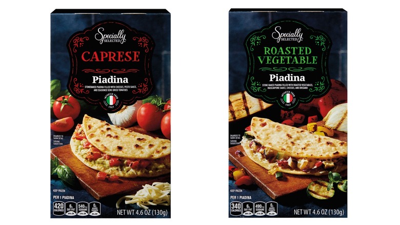 Boxes of Aldi's caprese and roasted vegetable piadinas