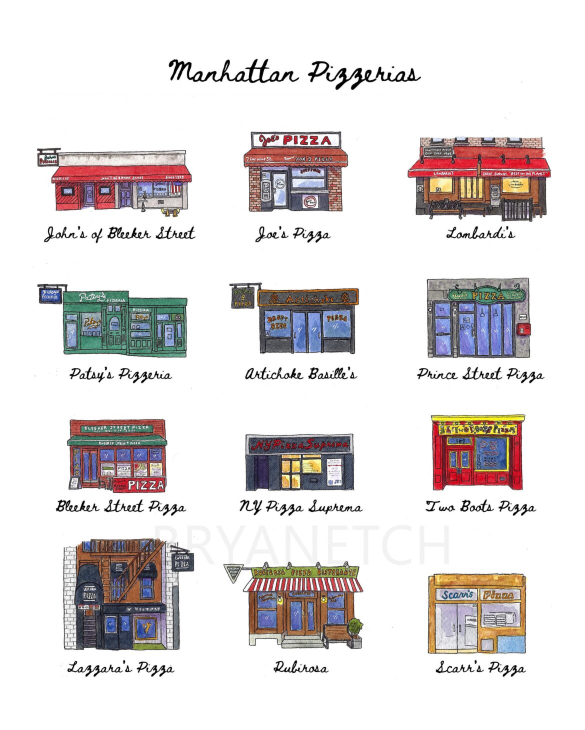 I painted a dozen Manhattan Pizzerias in Watercolor 🍕🎨