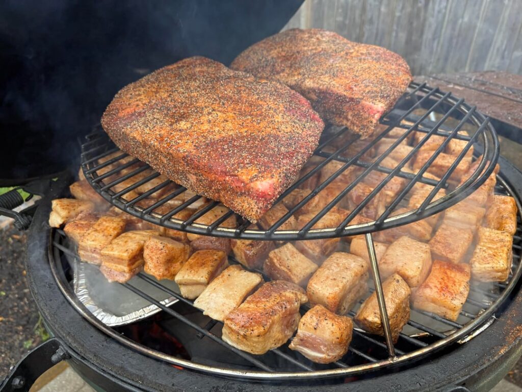 1st cook on my XL- Beef Ribs and Pork Belly Burnt Ends 1st cook on my XL- Beef Ribs and Pork Belly Burnt Ends