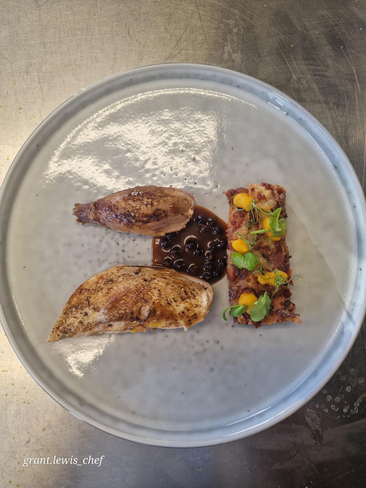 Pheasant with potato and bacon hash brown