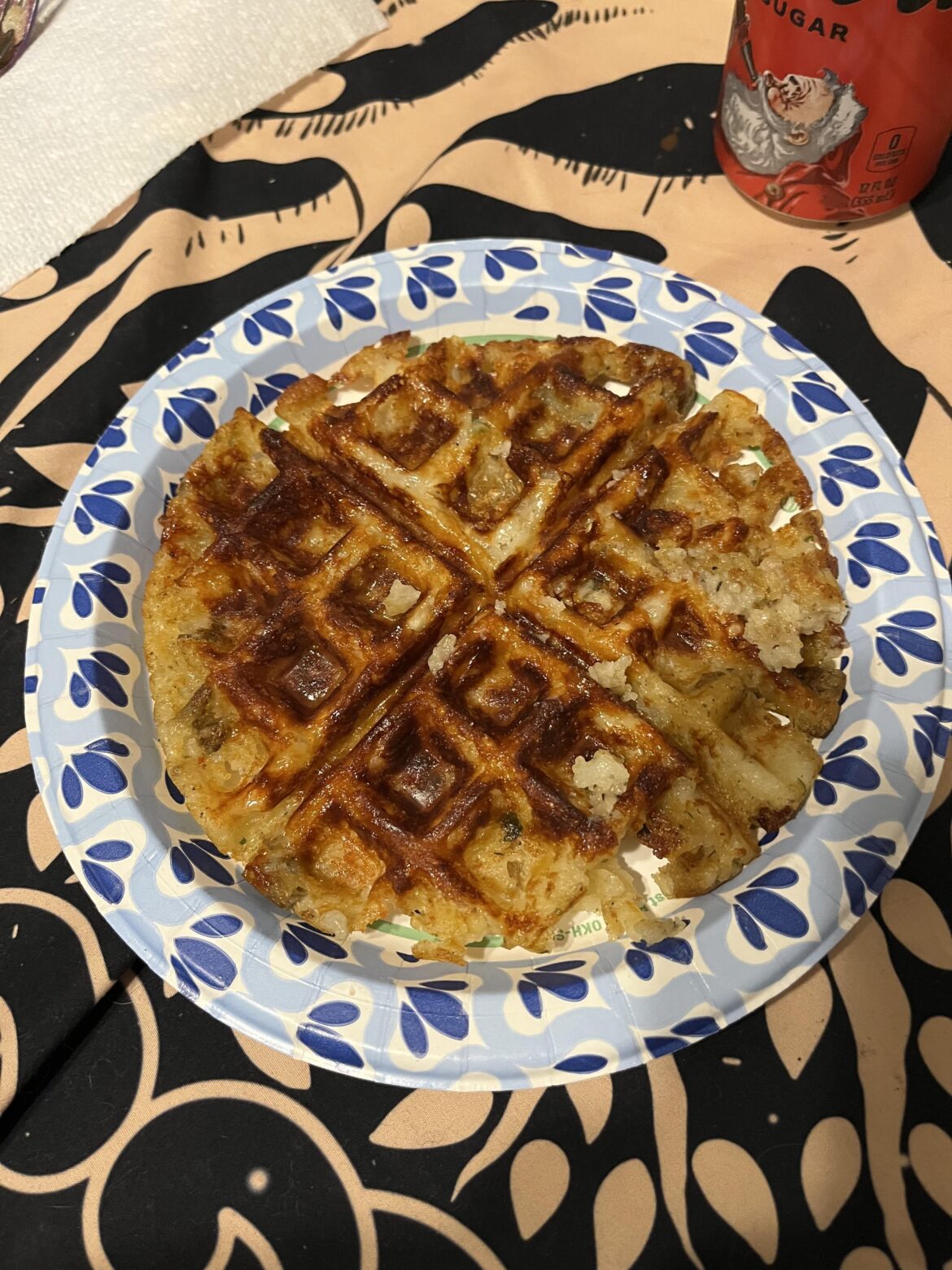 Left over mashed potatoes made into the amazing potato waffle!
