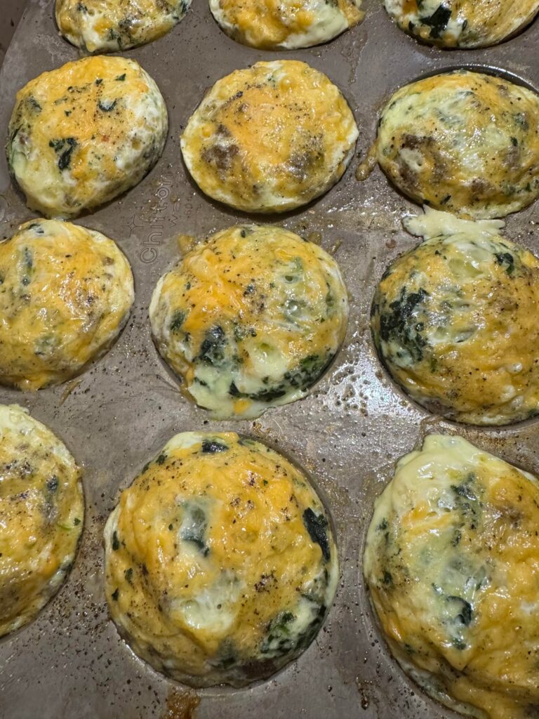 Egg white, turkey sausage, spinach and cheddar muffins. 172kcal for four. 34.6g protein.