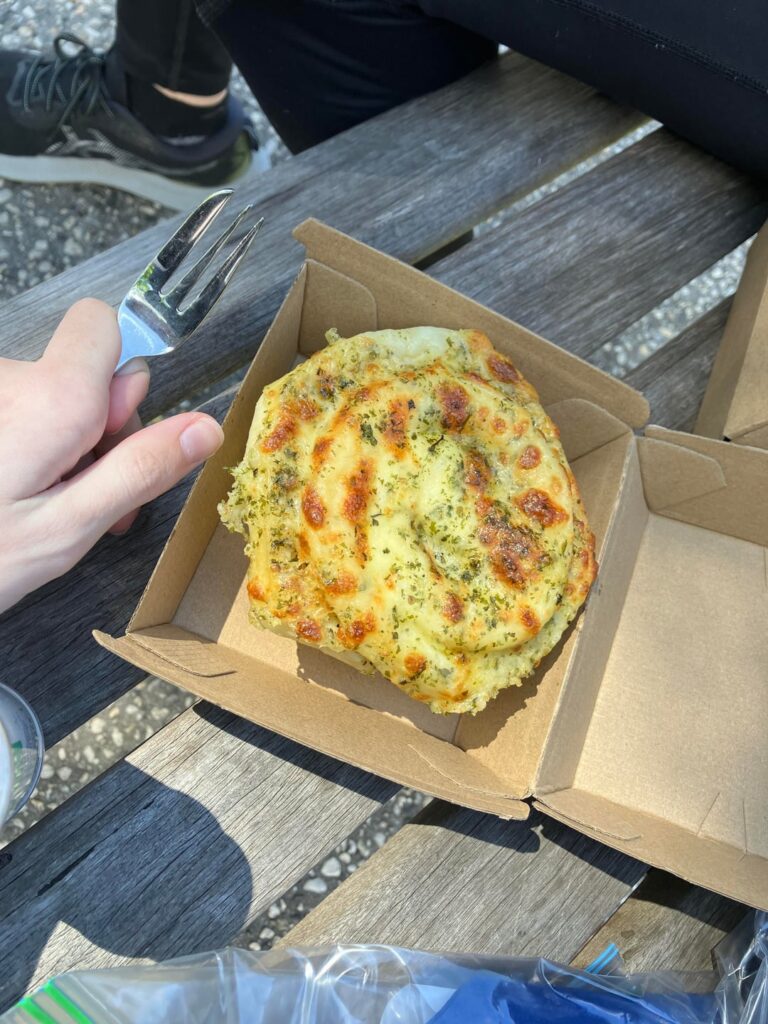 Cals in half this delicious cheesy garlic scroll?