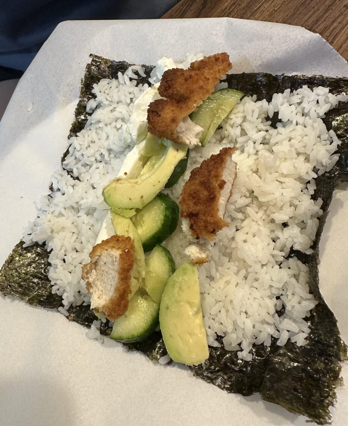 Wife made chicken nugget sushi