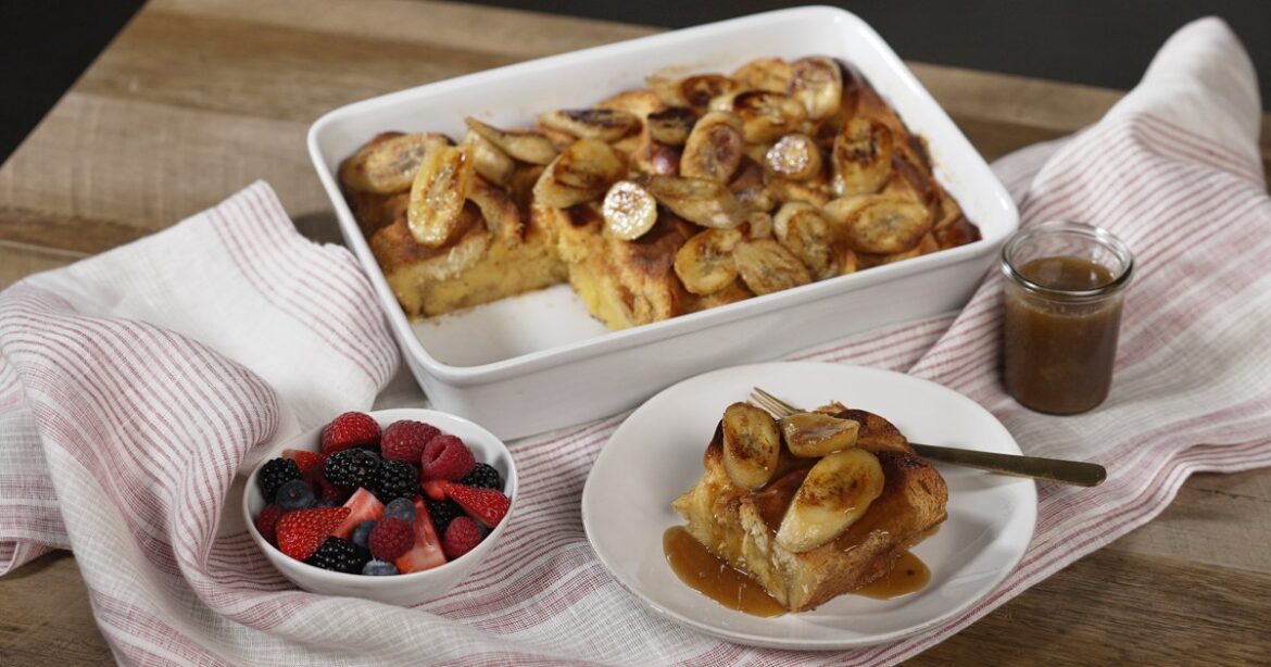 Baked French Toast with Bananas Foster Sauce Recipe