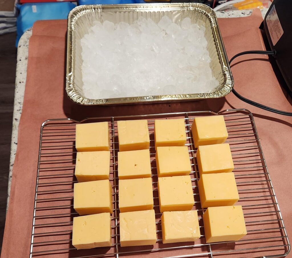 Each year for the holidays, I smoke a bunch of cheese and give it out to coworkers and neighbors. Biggest year yet, I should have 100+ blocks. Each year for the holidays, I smoke a bunch of cheese and give it out to coworkers and neighbors. Biggest year yet, I should have 100+ blocks.