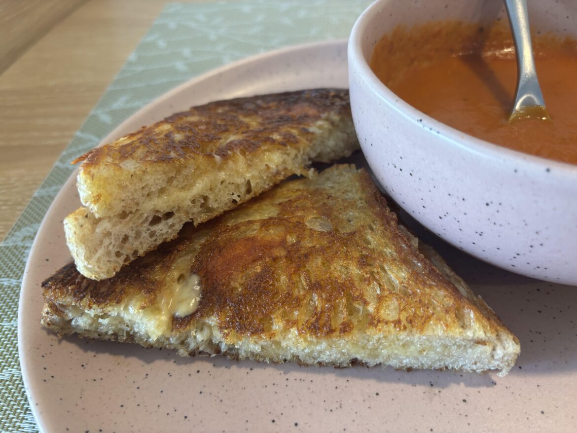 Had a craving. Sourdough from a boutique bakery, mozzarella and smoked aged cheddar. Tastes so much better than it looks!