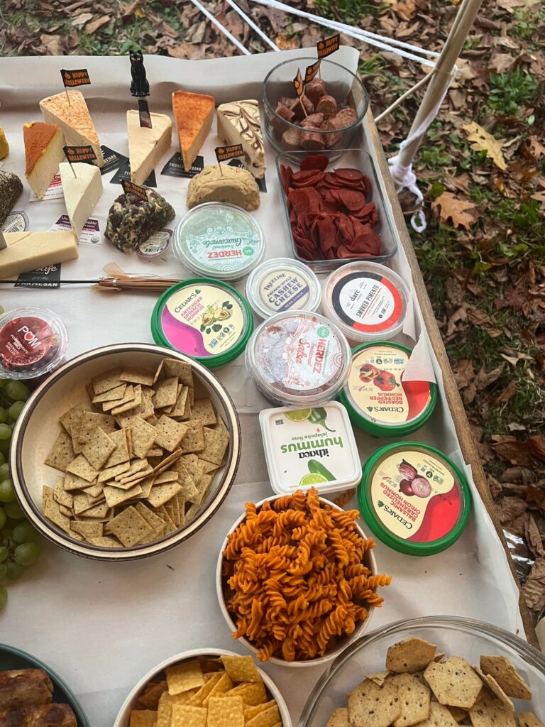 Check out the amazing vegan cheese selection in the vegan section of the charcuterie table at my friends Halloween wedding!