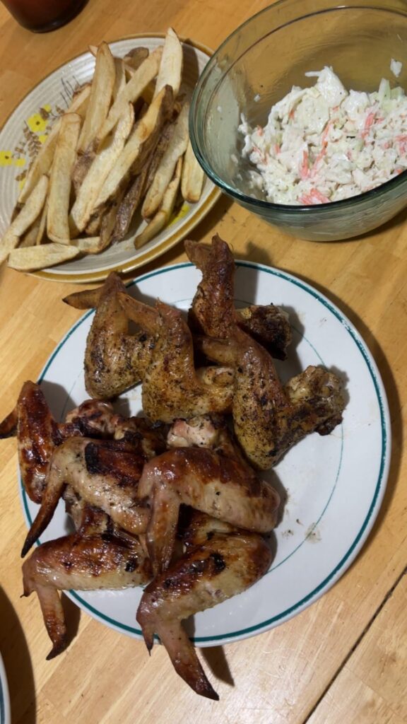 My son wanted whole grilled wings for his birthday dinner.