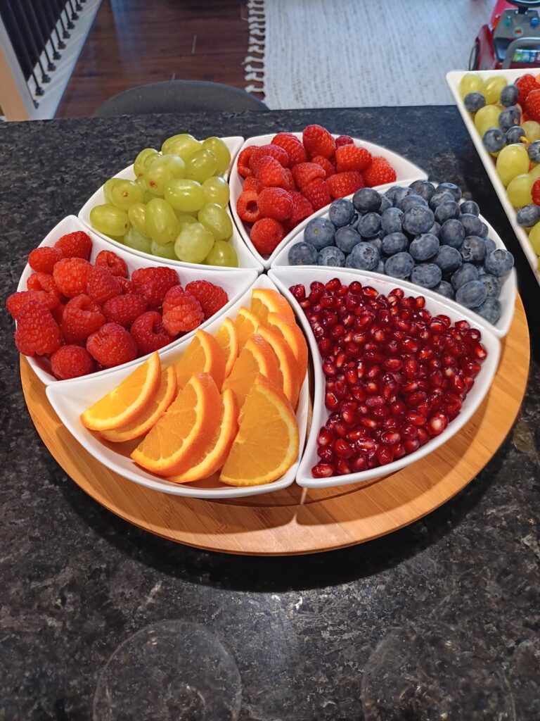 My fruit platters for this year's Thanksgiving dinner.