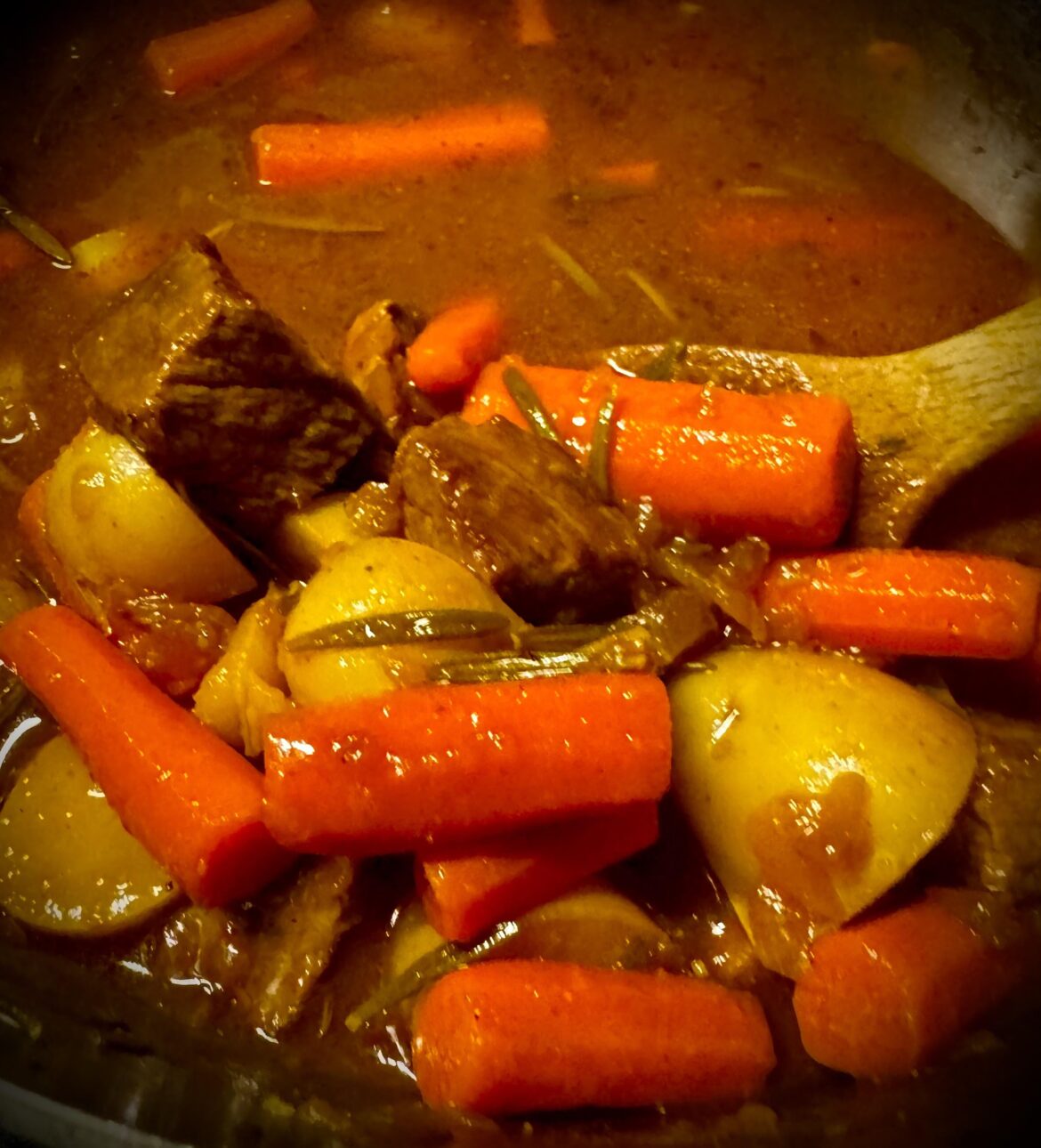 Big Pot of Homemade Beef Stew on Cold a November Day