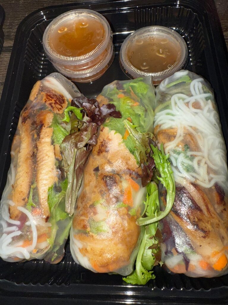 Calories in these three chicken fresh rolls/spring rolls?