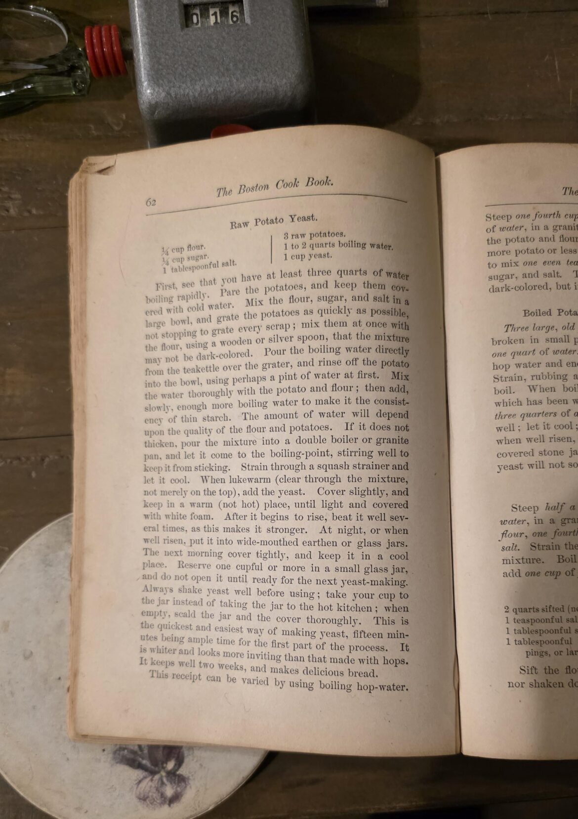 Homemade Potato Yeast - 1896 (The Boston Cook Book by Fannie Farmer)