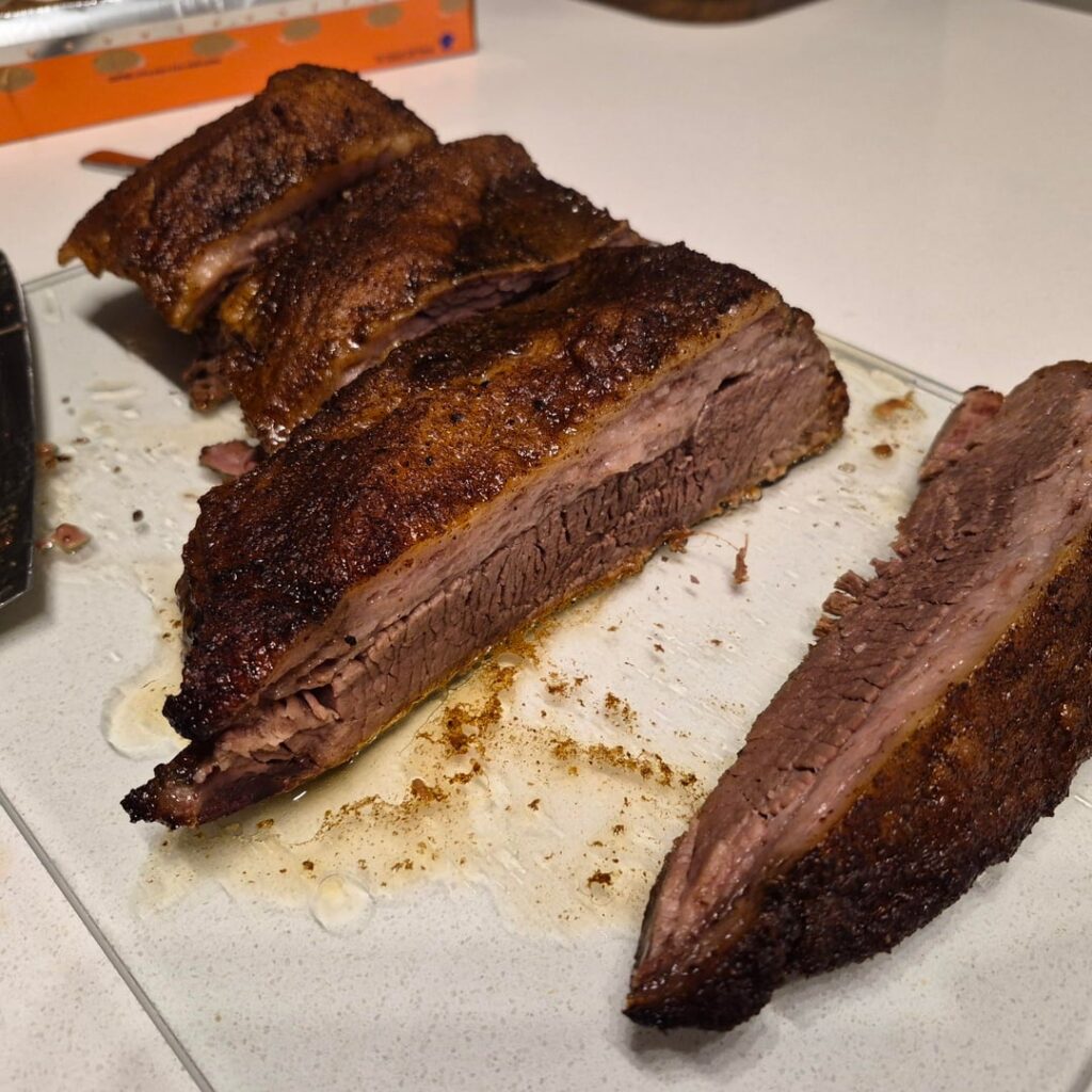 I slow cooked a brisket :) (thick slices for four meals)